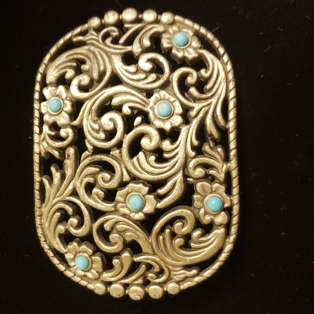 Faux Turquoise Floral Belt Buckle